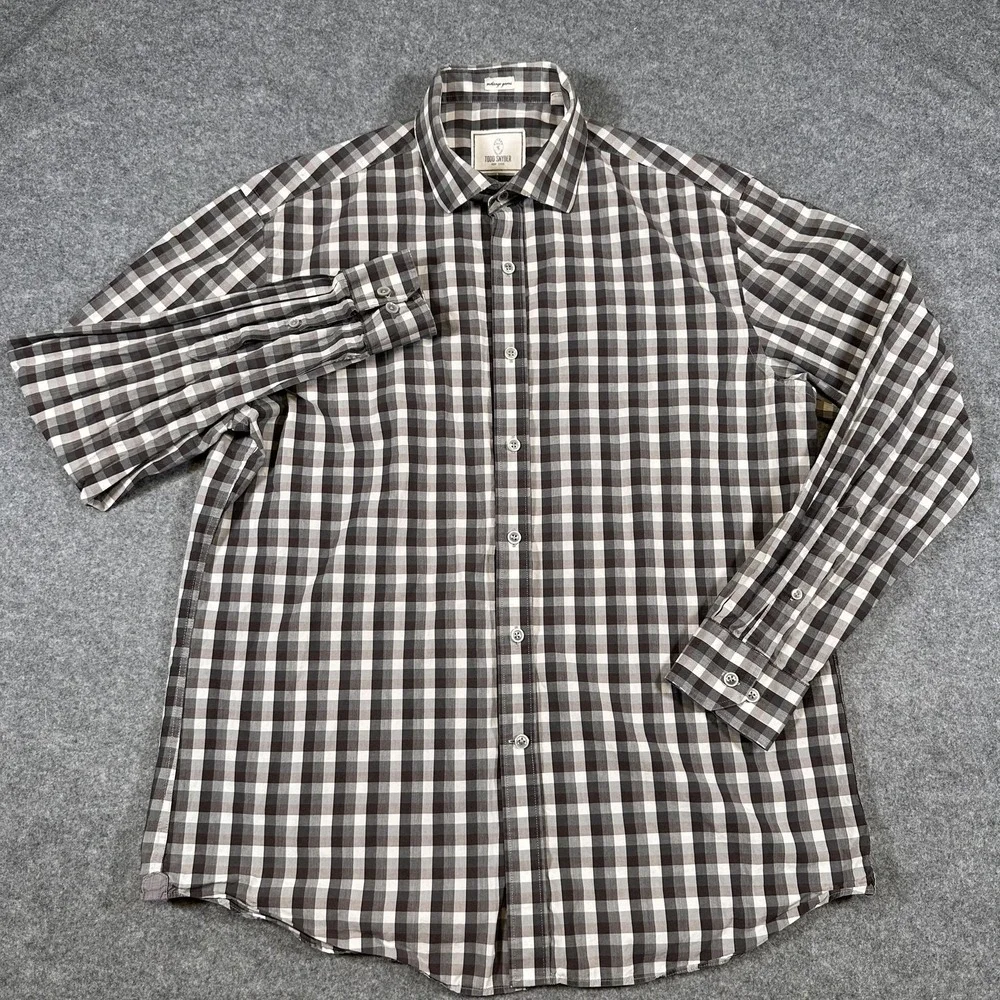 Todd Snyder Shirt Mens Medium Gray Brown Check Plaid Button Down Long Sleeve